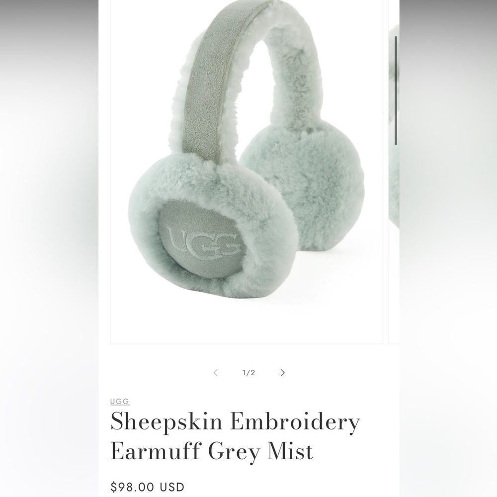 🎸UGG🎸🔥NWT🔥Sheepskin Embroidery Earmuff Grey Mist - Picture 3 of 14
